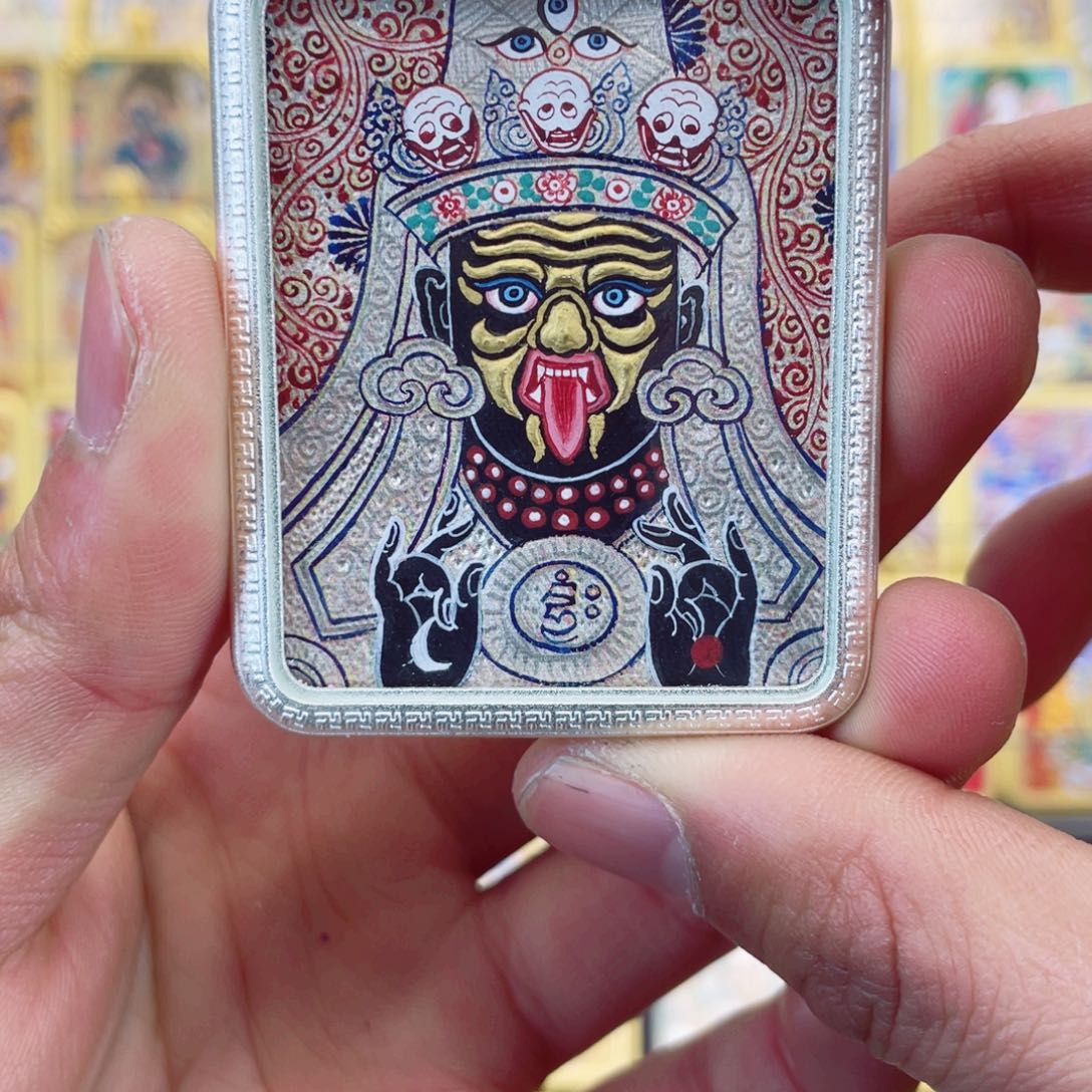 吊坠纯手绘唐卡热贡银唐扎基拉姆