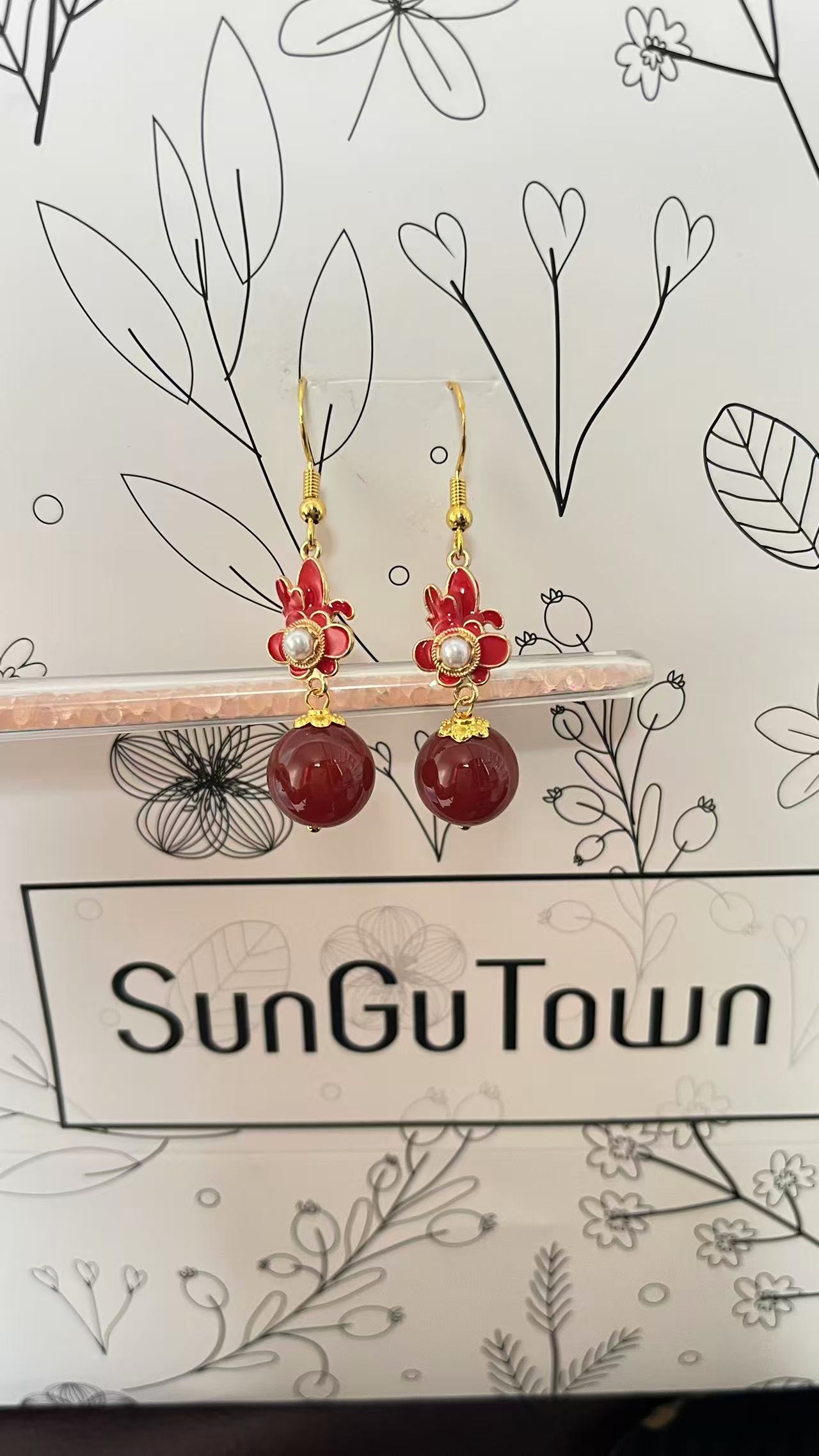 152爆款红玛瑙国风耳饰