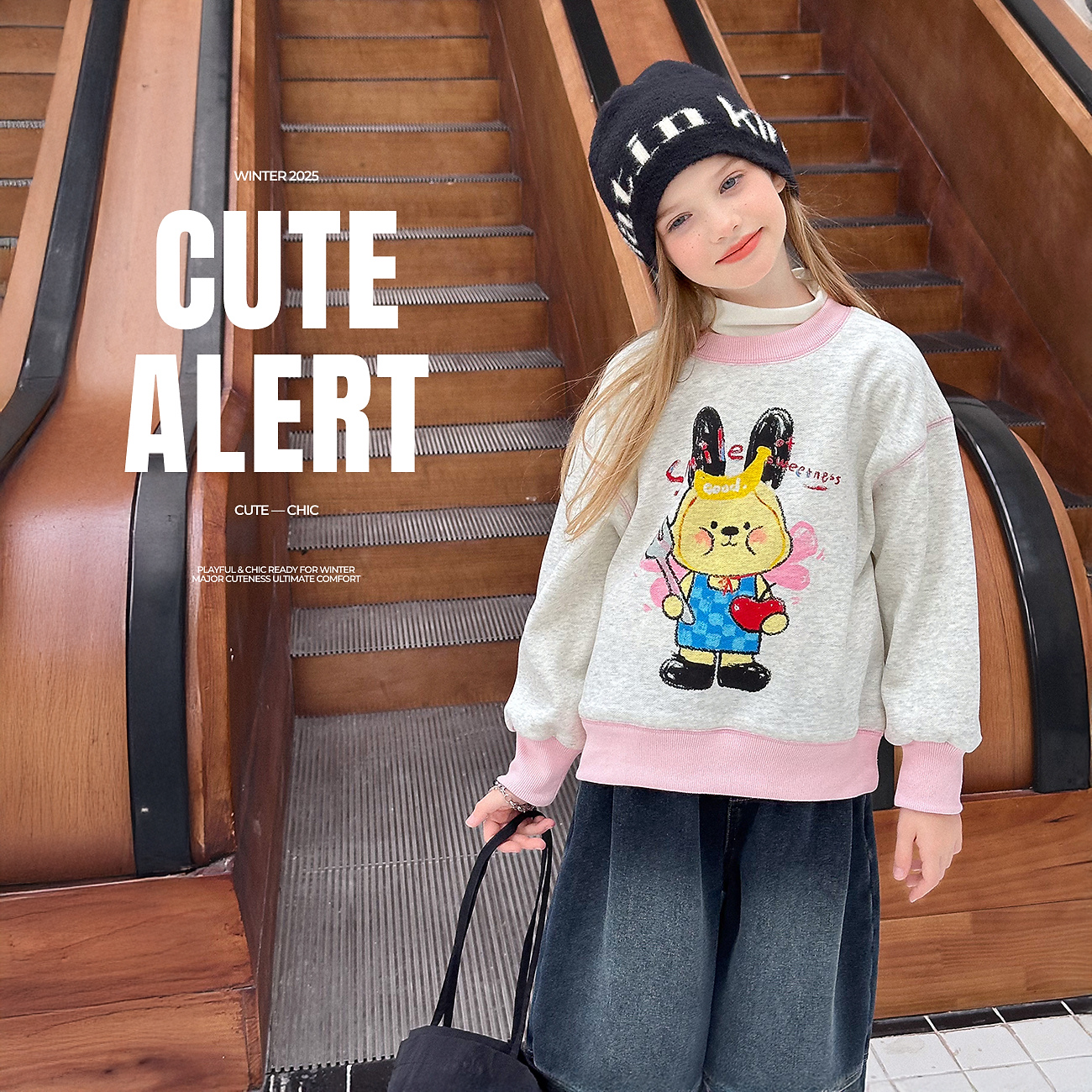 【海绵兔-2】蓝小爸童装女童加绒卫衣冬季儿童休闲可爱保暖上衣