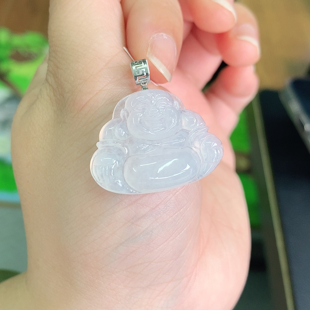 翡翠颈饰18K金镶嵌冰胶佛公23*30*6