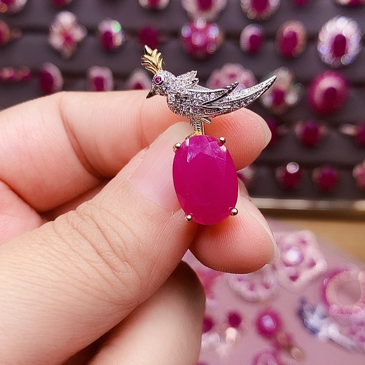 花***木红宝石银S925镶嵌颈饰