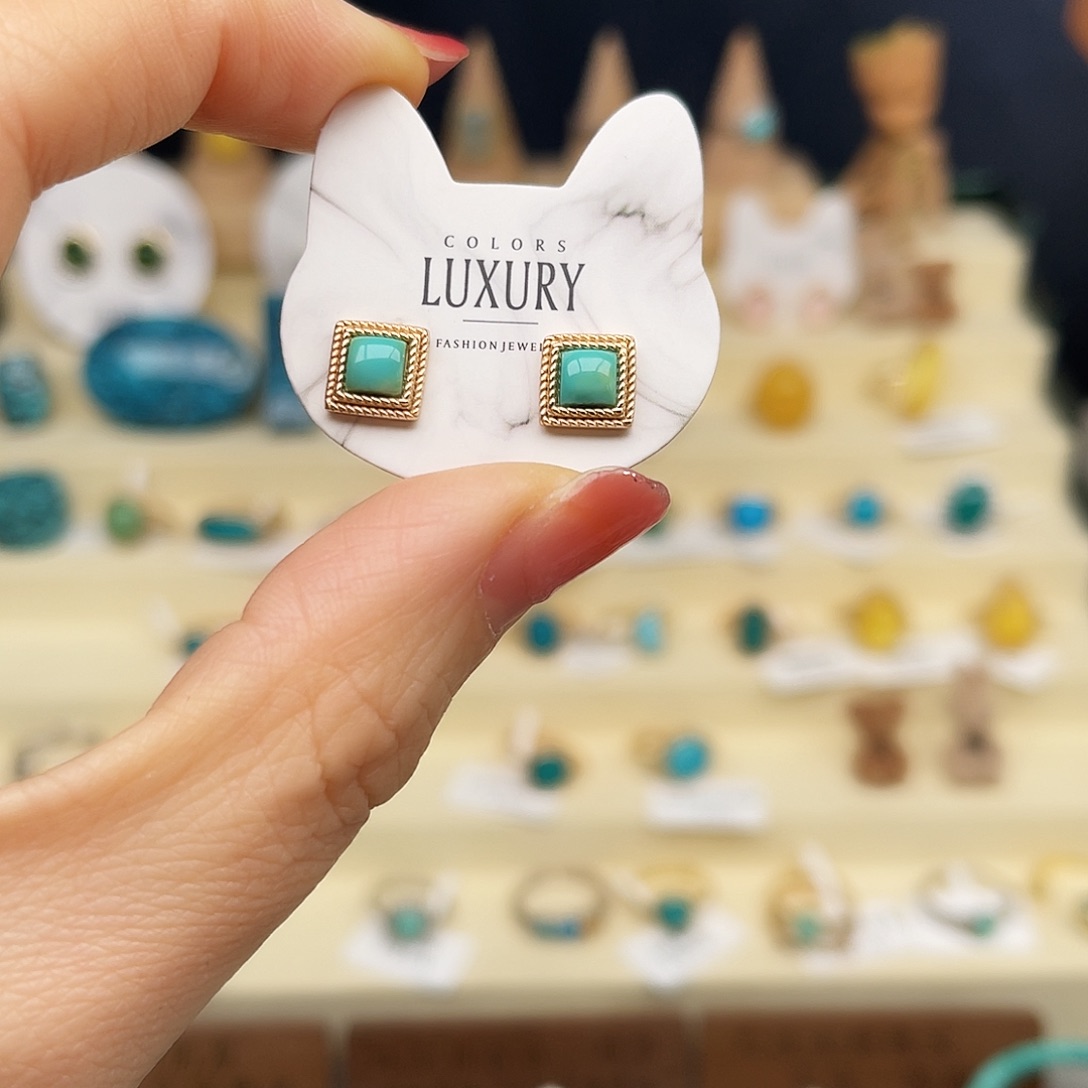 绿松石耳饰合金耳钉