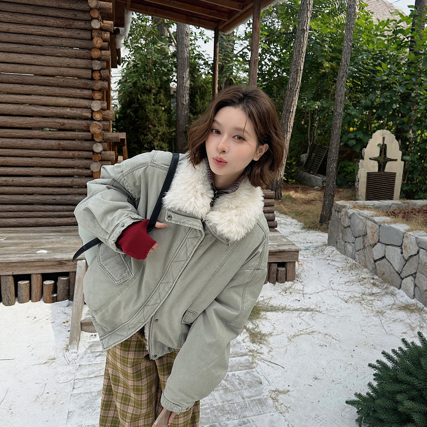 REREK可拆卸毛领水做旧羽绒派克服休闲女 DSC买手店 R25D10419270