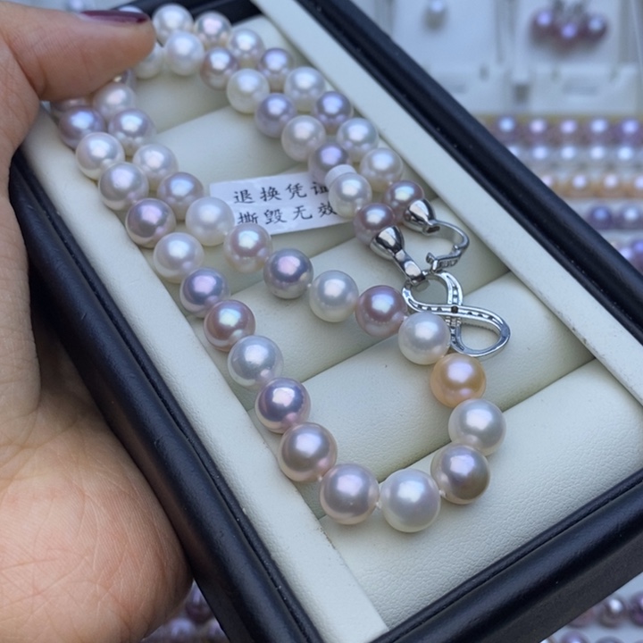 淡水珍珠项链未镶嵌8-9m无核 马卡龙