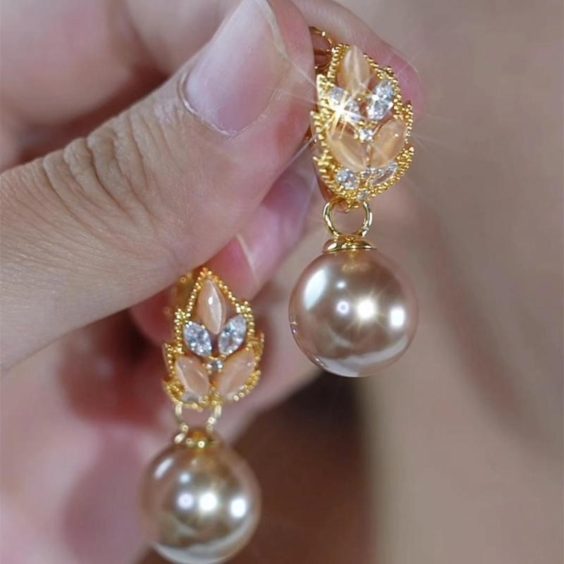 合金耳饰 【九块九一对】麦穗香槟色珠珠耳扣设计感耳坠新款配饰商品图