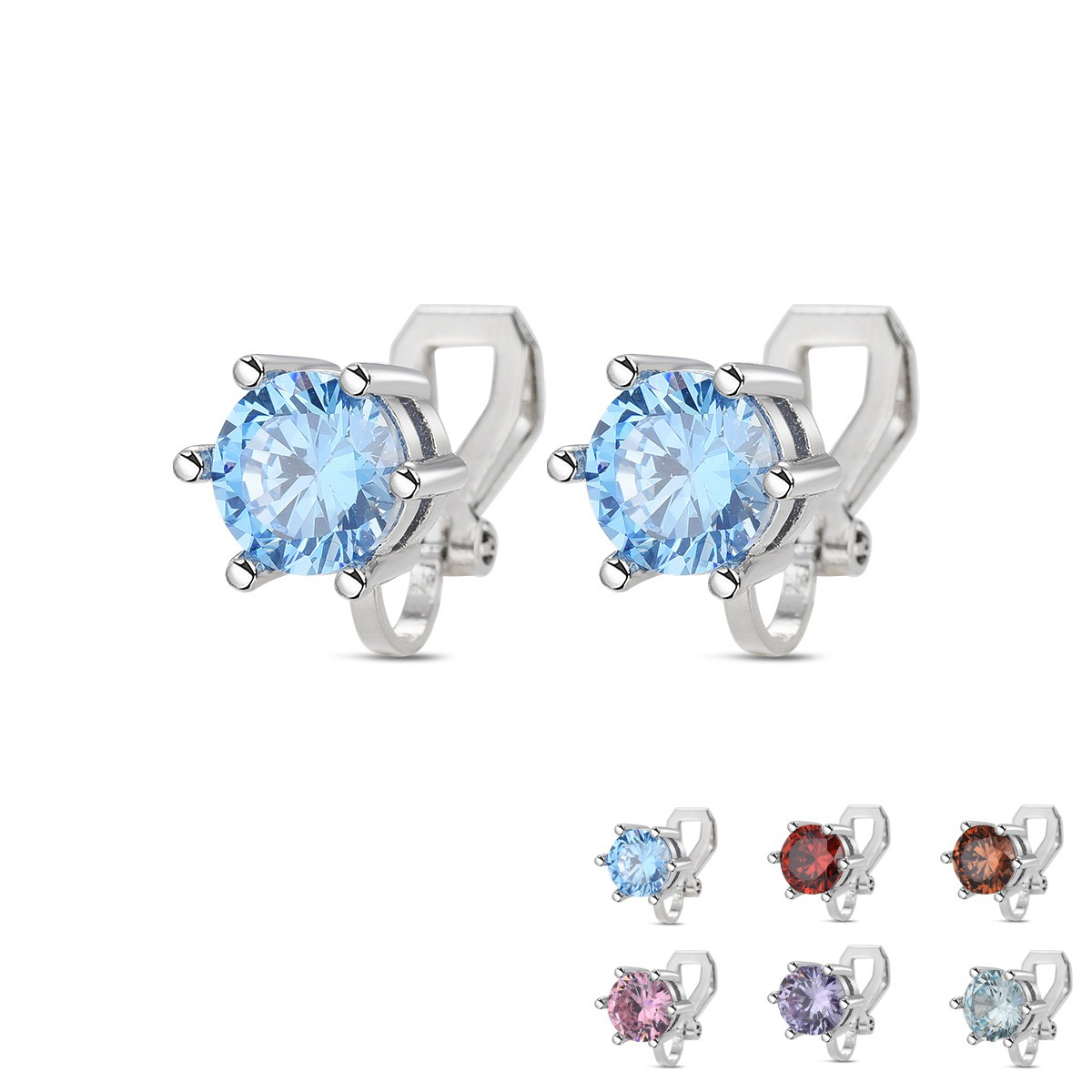 铜合金合成锆石耳饰 扳动耳夹马尔代夫蓝单钻无耳洞耳夹锆石耳环