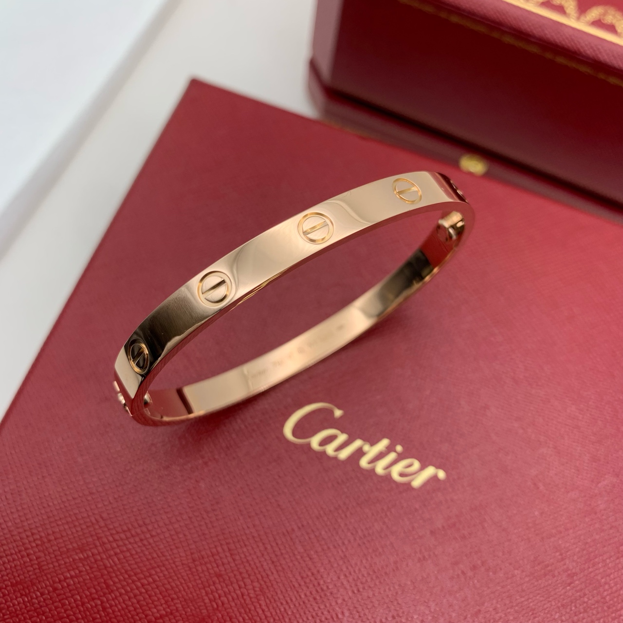 99新 Cartier/卡地亚  三代LOVE玫瑰金宽版手镯 17码
