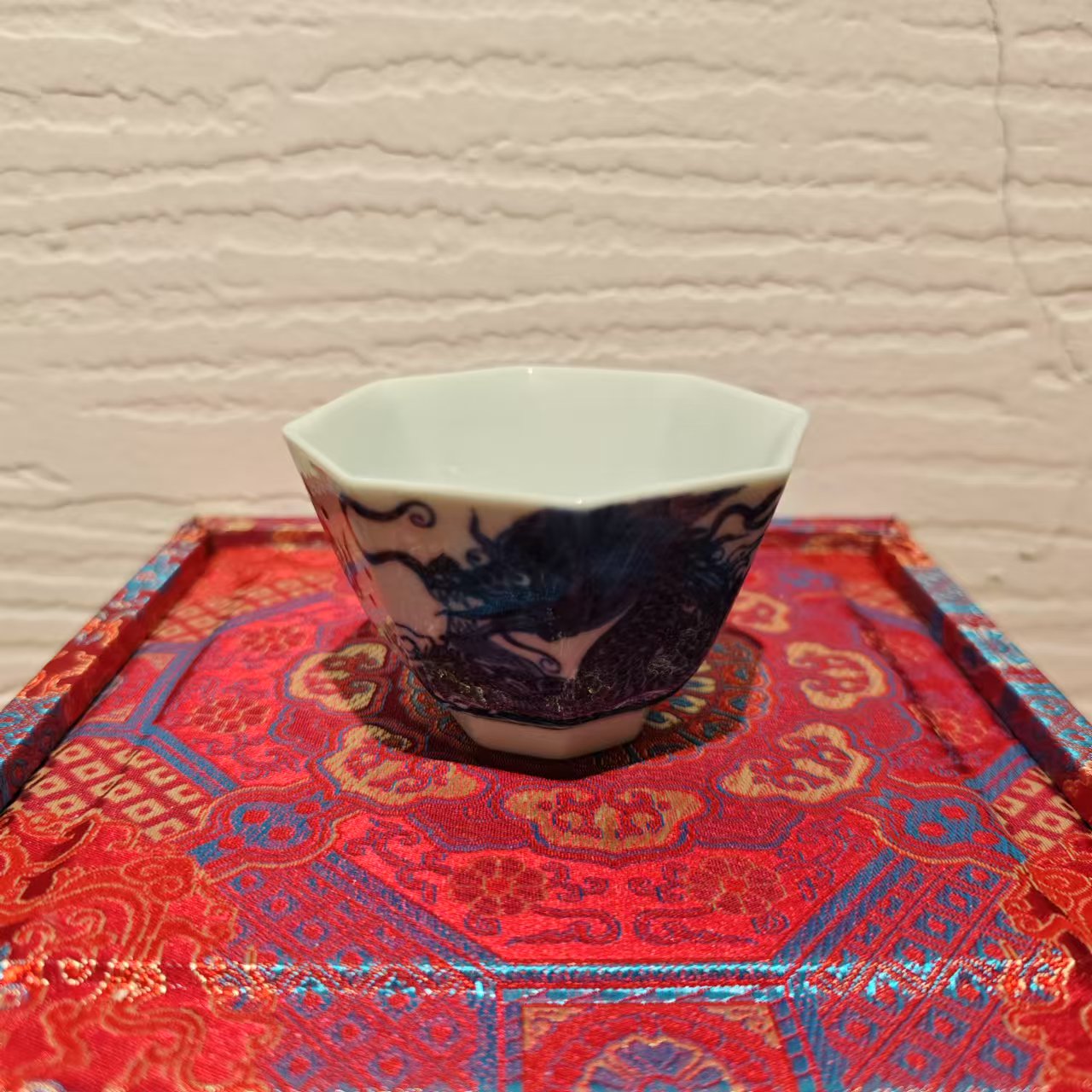 古古景德镇瓷器溯源行占春生窑海浪龙纹八方杯—zcsy918