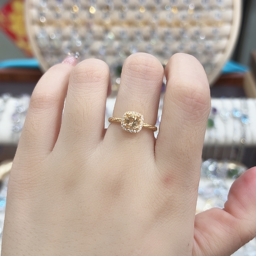 戒指黄晶银S925镀金镶嵌