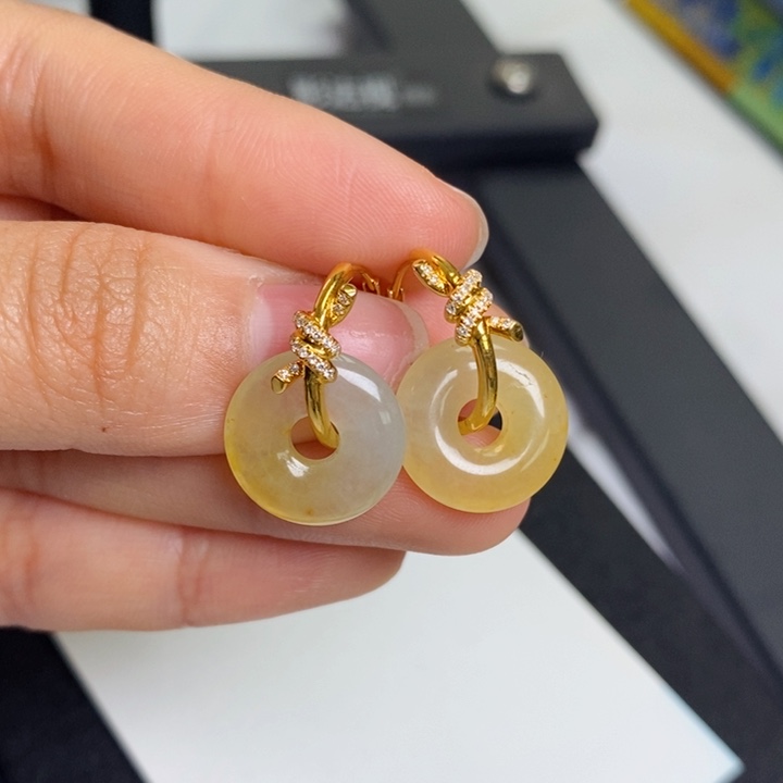 翡翠18K金镶嵌耳饰设计款o形耳包➕冰黄翡甜甜圈