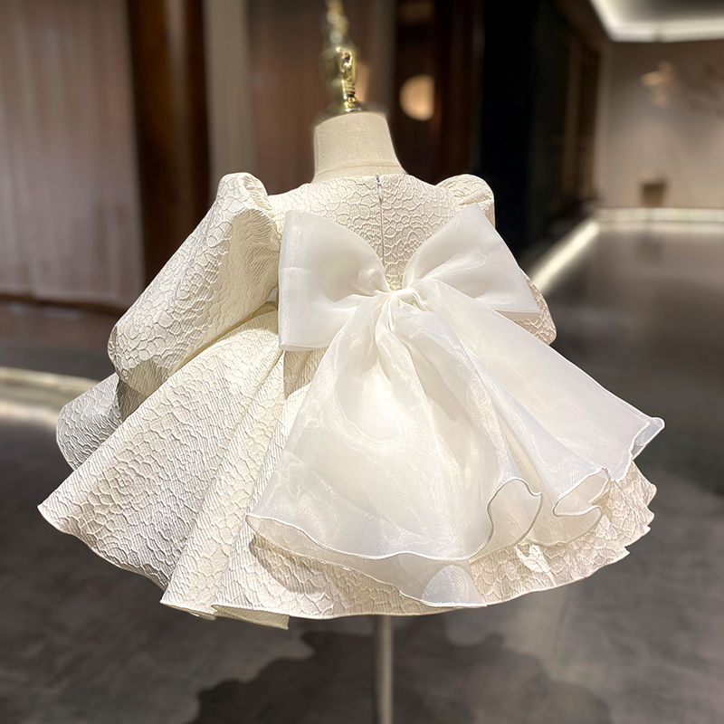 女童礼服连衣裙2025秋装新款白色女宝宝生日宴衣服周岁蓬蓬公主裙