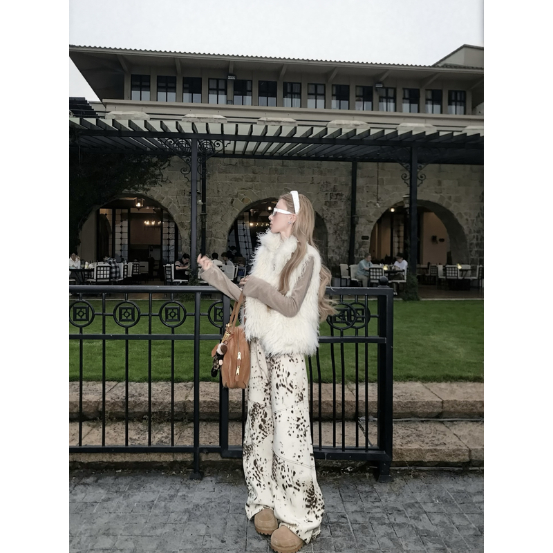 【SEE CHANGE25F/W】豹纹辣妹印花牛仔阔腿裤休闲裤女