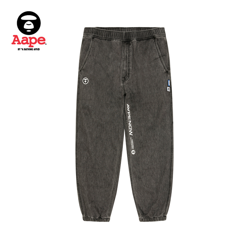 Aape旗舰店男装25秋冬猿人徽章水洗复古潮流牛仔束脚裤6912XXP