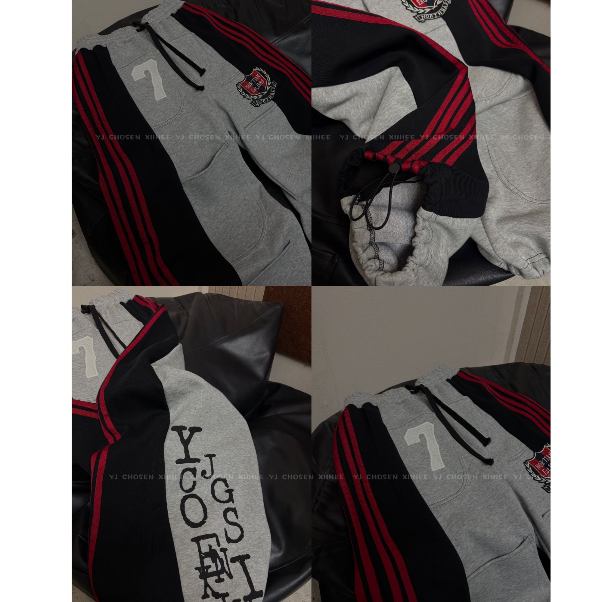 YJ CHOSEN 丨数字7丨重工拼接丨美式多口袋丨儿童高街丨针织裤   