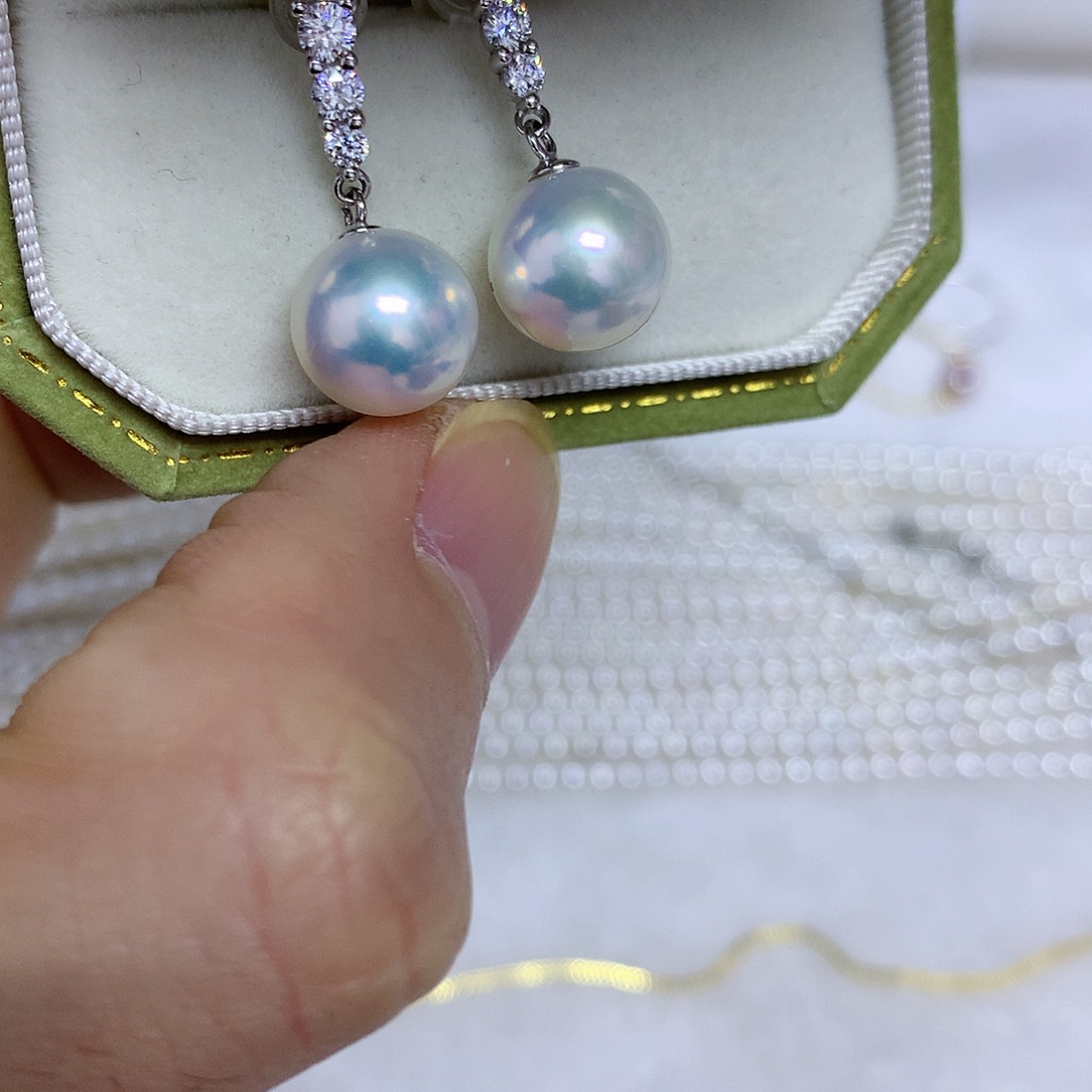 淡水珍珠银S925镶嵌耳饰10-11