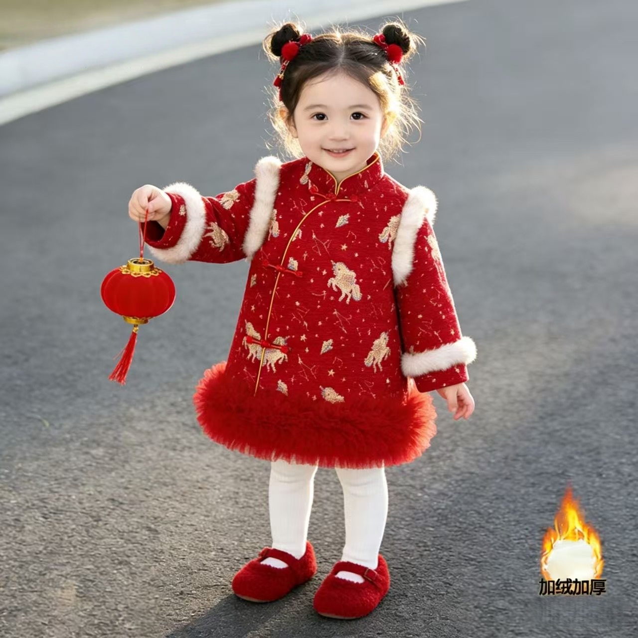 女小童唐装中国风拜年服冬季男女宝宝加厚过年衣服喜庆汉服旗袍裙