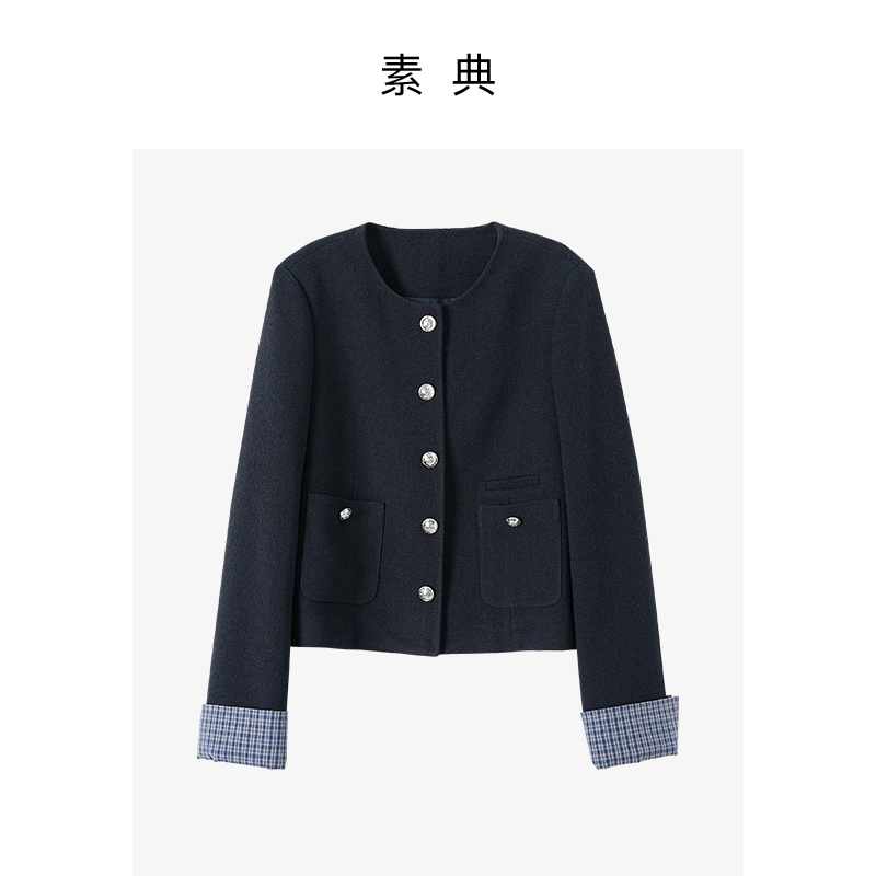 素典【西部香颂】小香风气质短款时尚蓝色初秋短外套4867