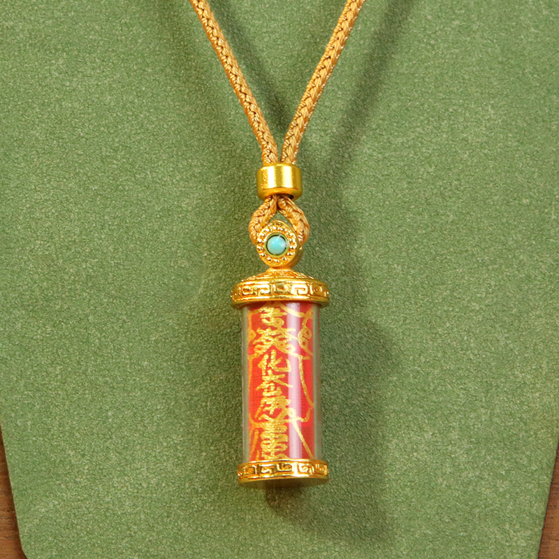 含辰砂工艺品朱砂手绘描金岁岁黄铜吊坠项链【1387】