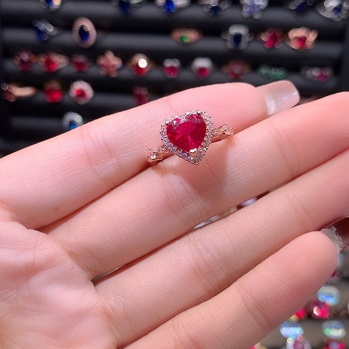 红宝石戒指银S925镶嵌10