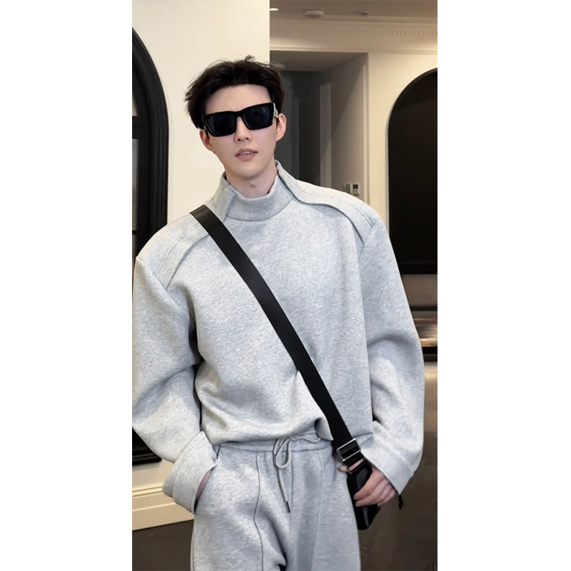 龙叨叨2025春季新品设计感休闲运动套装男重磅高级感卫衣宽松长裤