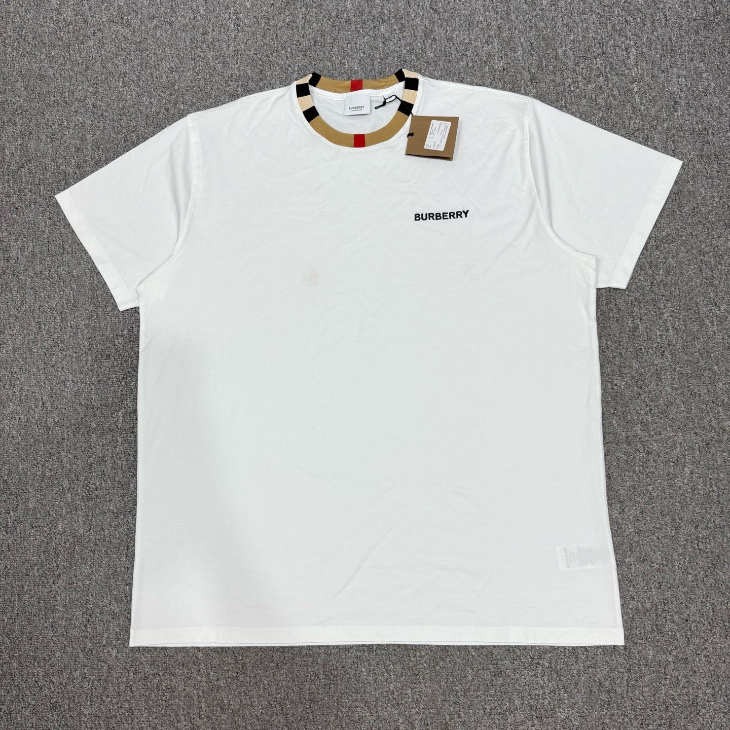 未使用 BURBERRY/博柏利 15208522 白色领口格纹短袖 带吊牌XL码