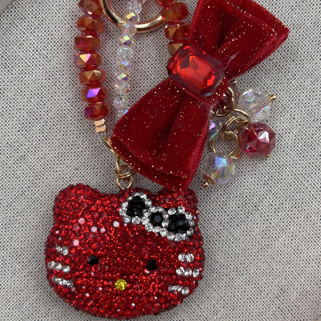 红色钻钻手机链链发夹