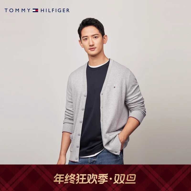 【拼色镶边】Tommy秋冬男女纯棉休闲慵懒风V领针织开衫外套JA847