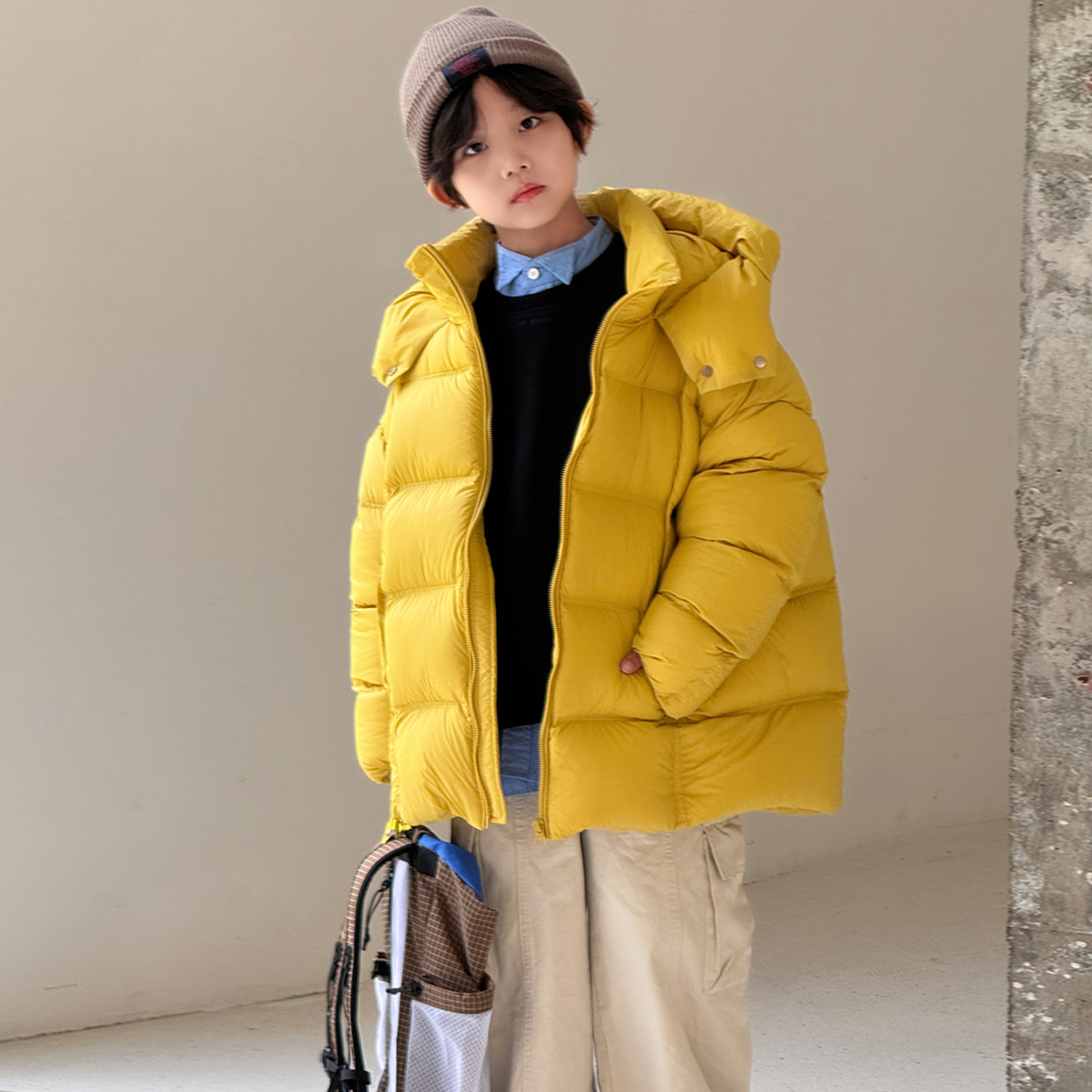 儿童羽绒服韩版新款男童女童中大童泡芙加厚连帽白鸭绒童装外套潮