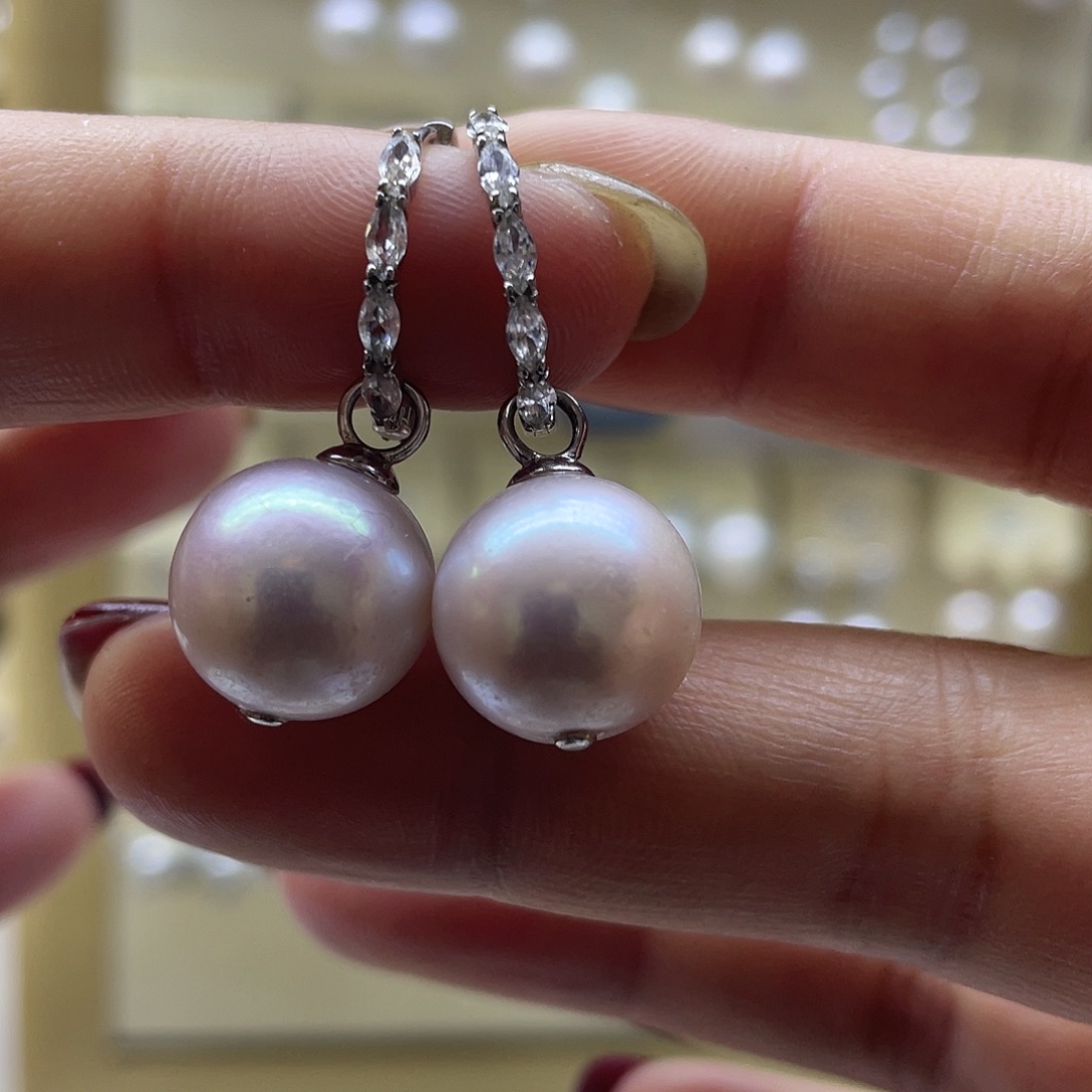 银S925镶嵌淡水珍珠耳饰