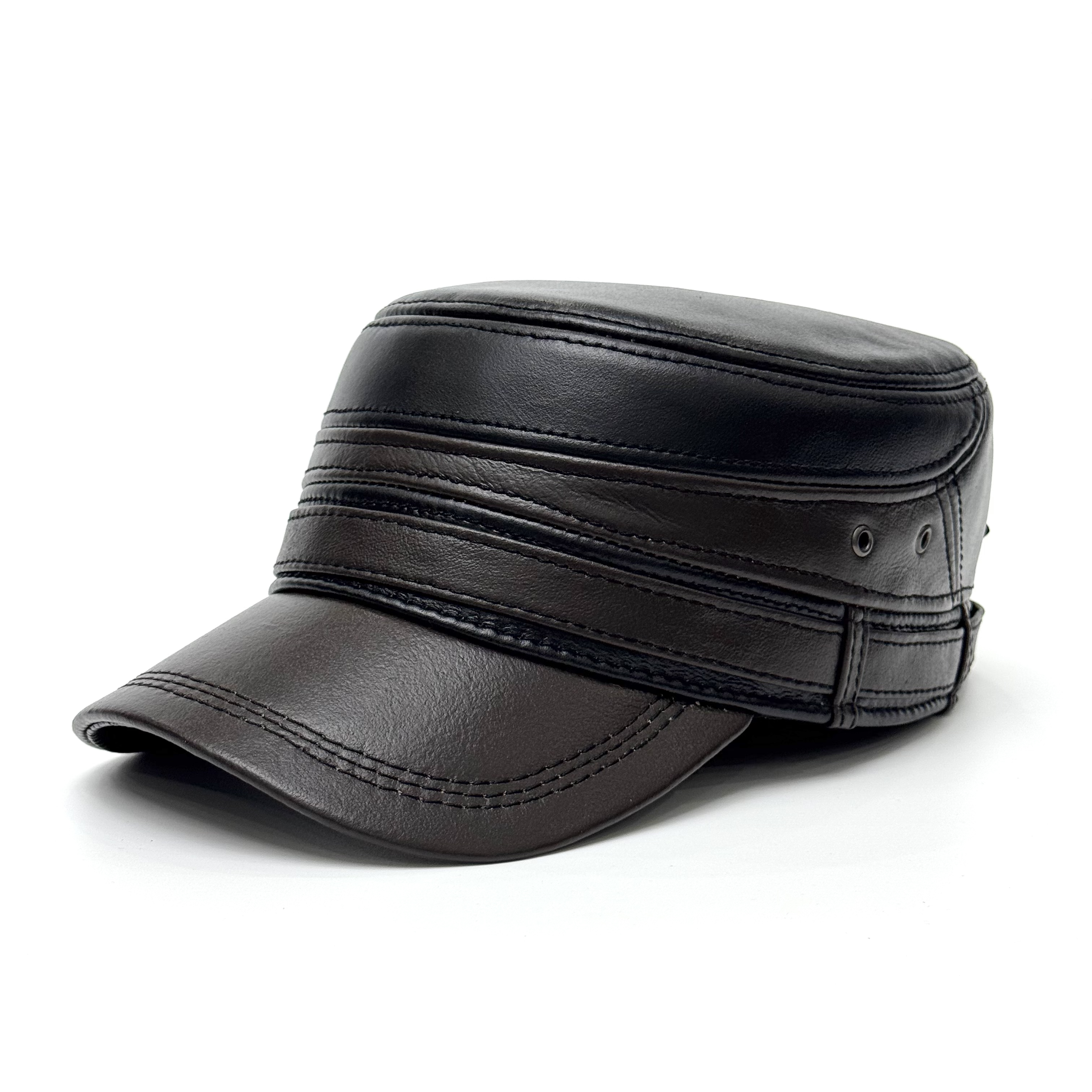 秋冬男士纯皮平顶帽子真皮平顶帽遮阳帽贝雷帽帽加绒保暖护耳帽