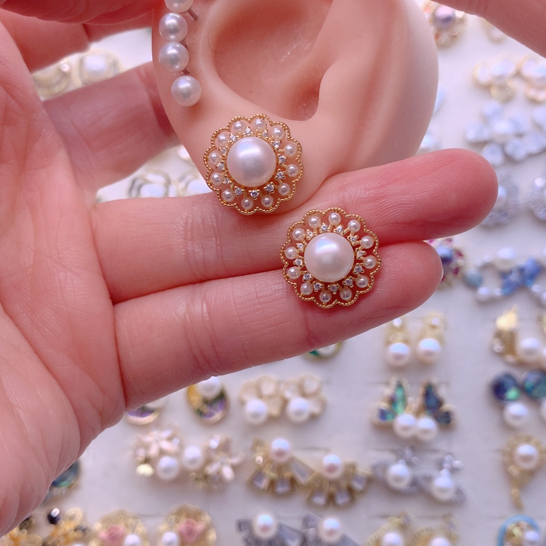 合金淡水珍珠耳饰