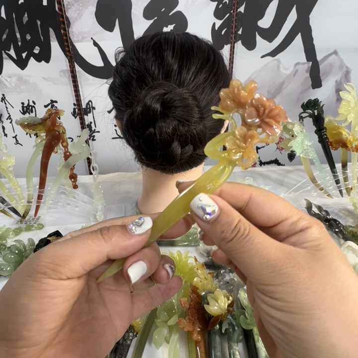 定制蛇纹石玉毛货发饰