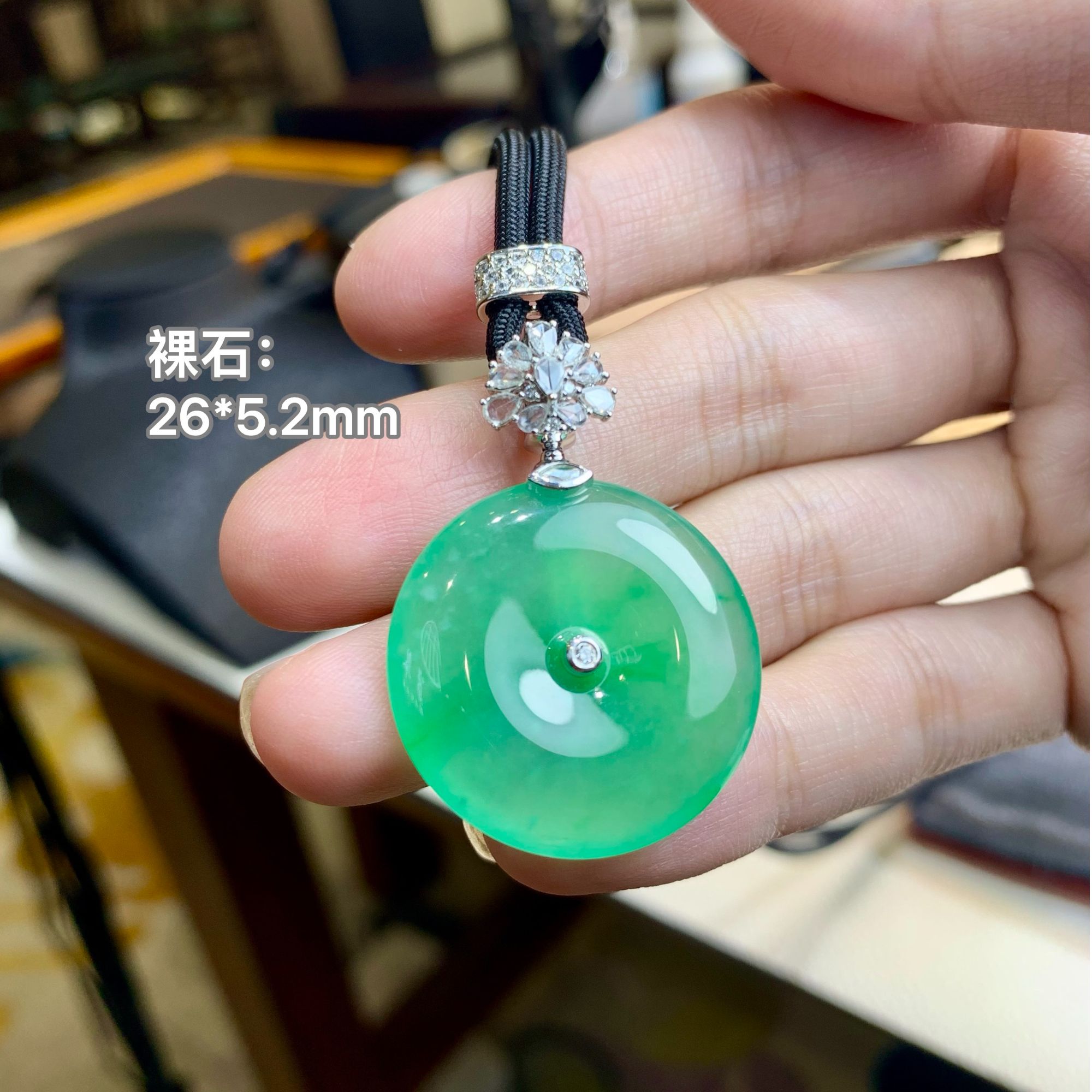 木纳满色冰甜阳绿平安扣绿色镶嵌满绿冰绿女士时尚