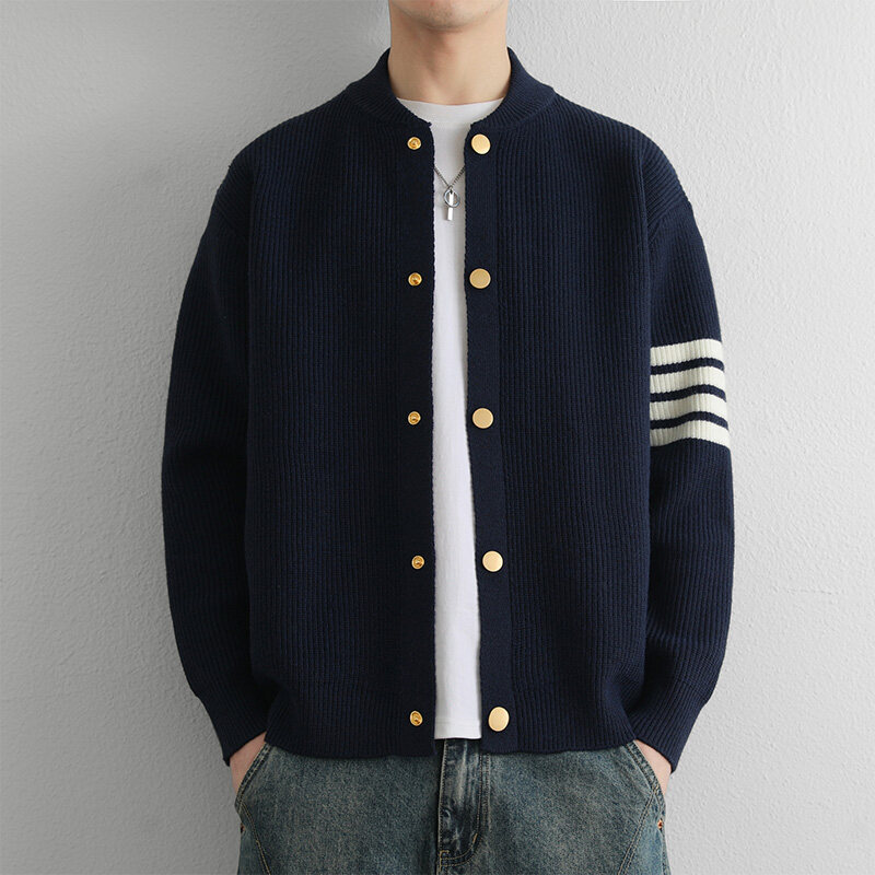 2025春季男士针织开衫毛衣外套青年撞色潮流帅气线衣个性褂子男装