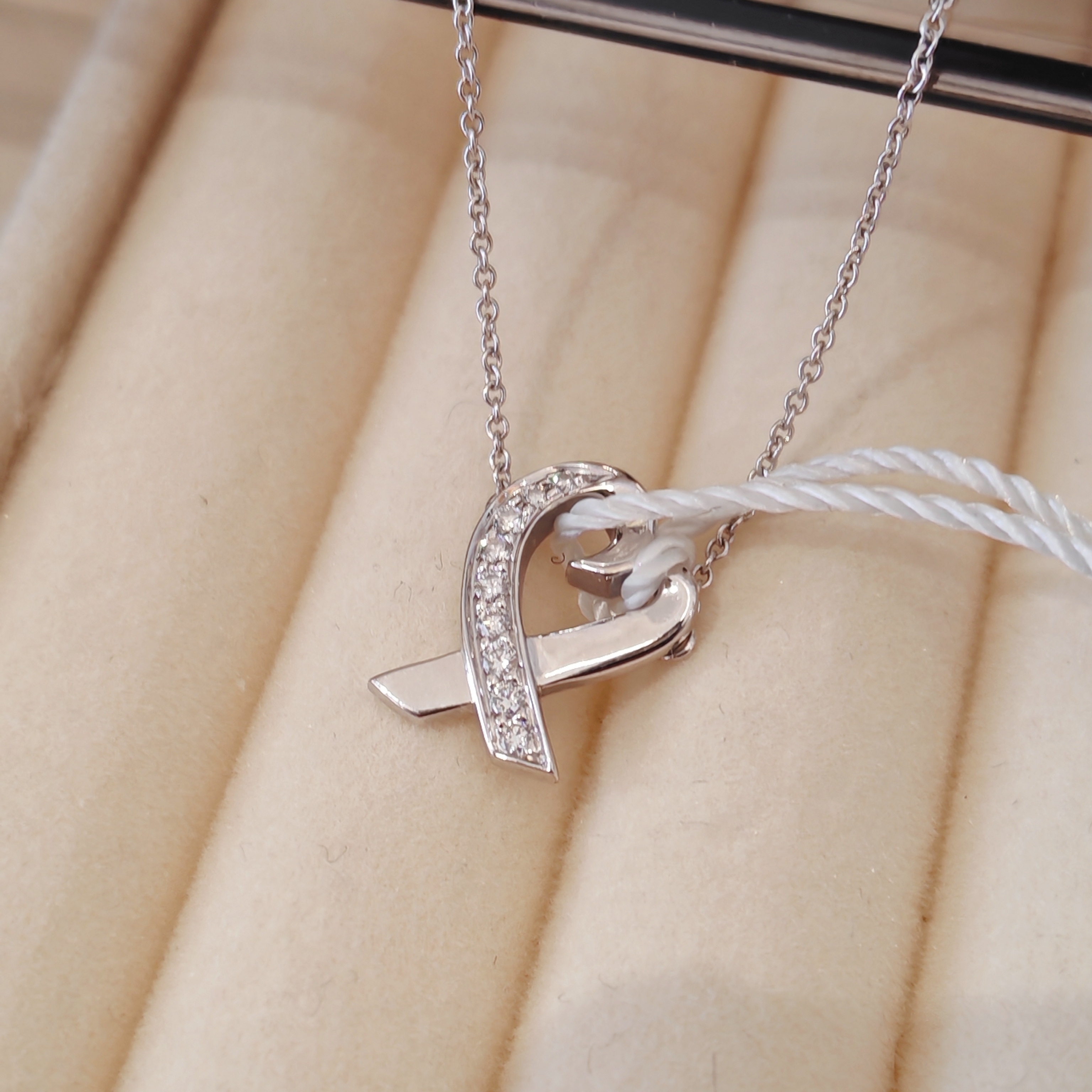 99新 Tiffany & Co./蒂芙尼 爱心半钻 项链/18k白金/40cm/盒  DX