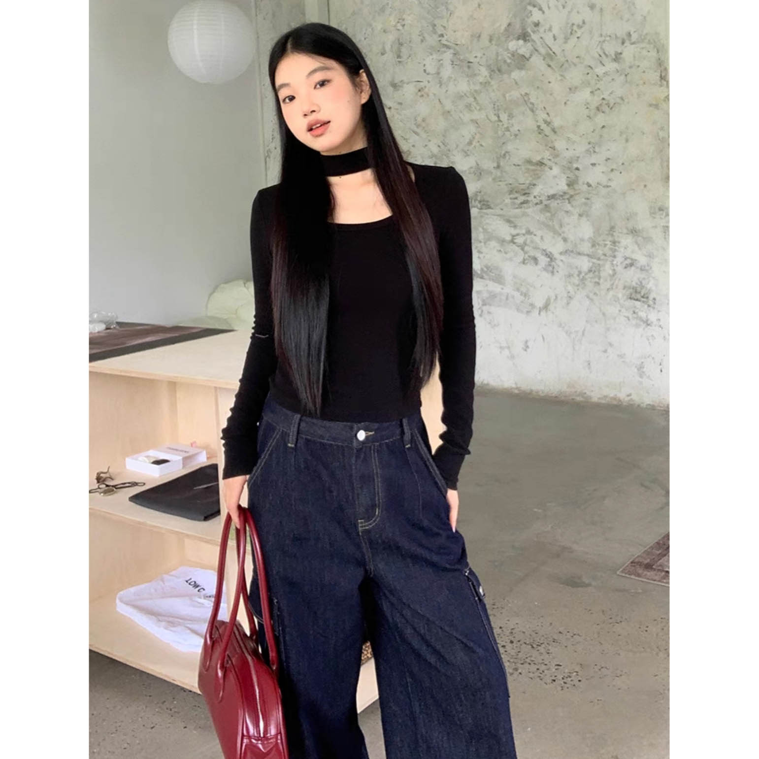 基础款T恤女U领长袖针织修身内搭辣妹短款加绒女装上衣T恤