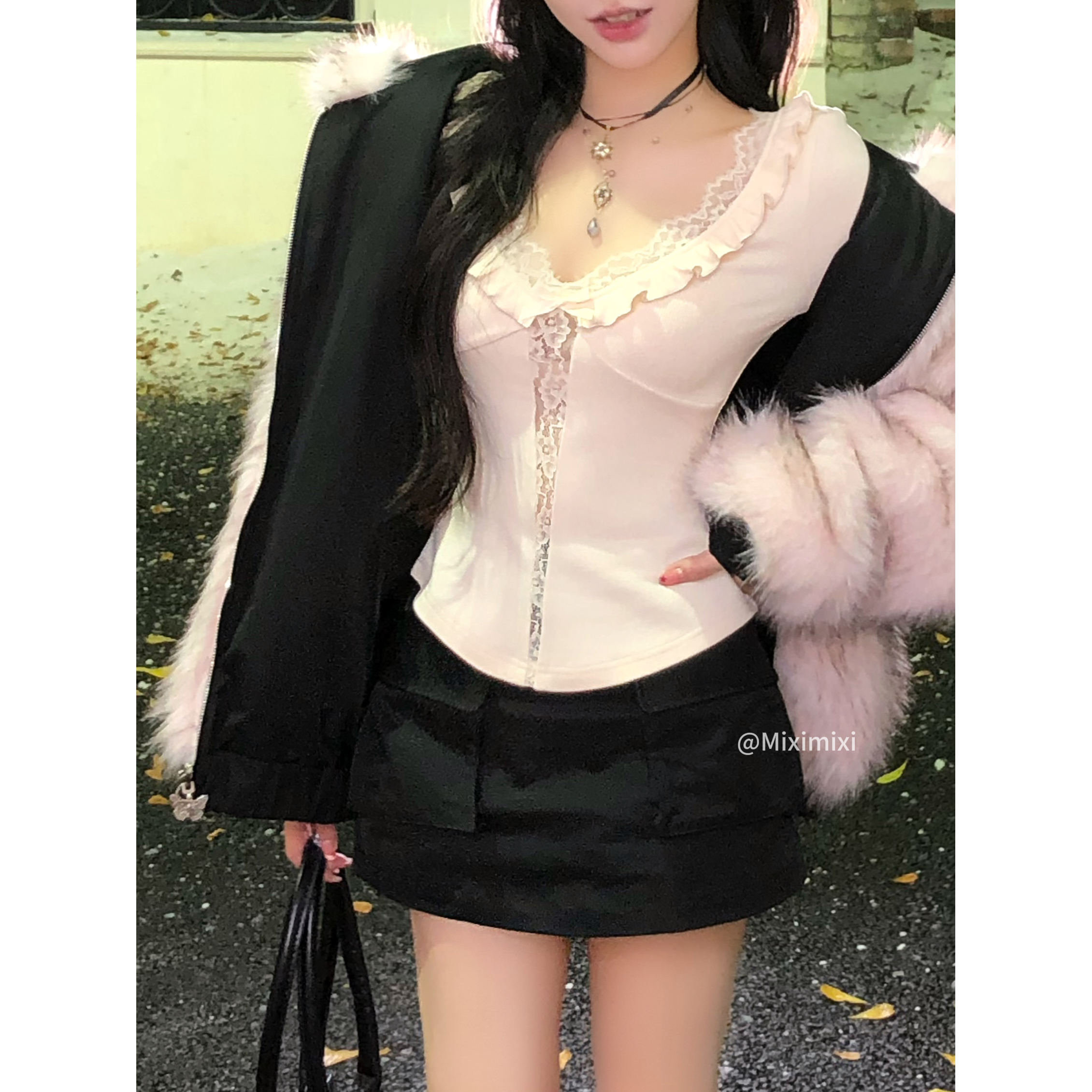 瑞茜·威瑟斯 秋冬纯欲风显瘦修身设计感长袖针织衫 R6919-1H