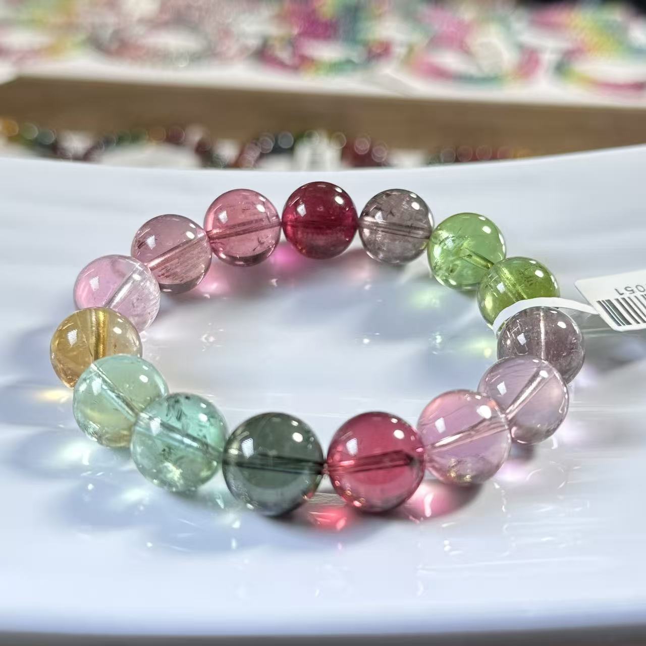 政川碧玺典藏款彩虹马卡龙色色标玻璃体碧玺手链13.2mm