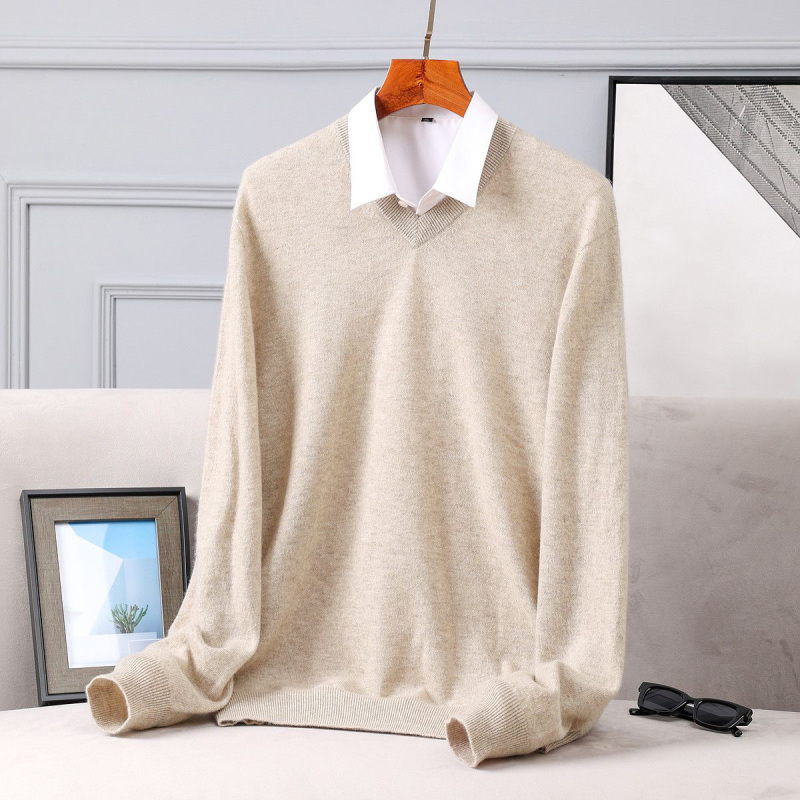 【茉莉绒】100%山羊绒秋冬新款男士羊绒衫中厚款V领简约通勤软糯