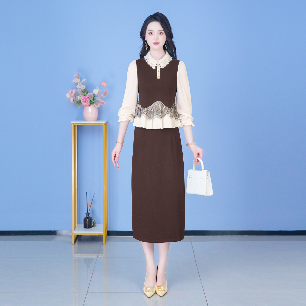 时尚套装秋季气质法式复古长袖套装提花连衣裙优雅女装【SJYH2810】