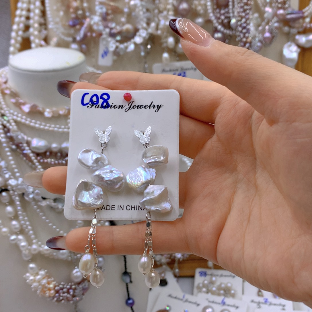 淡水珍珠耳饰银S925镶嵌罗**方