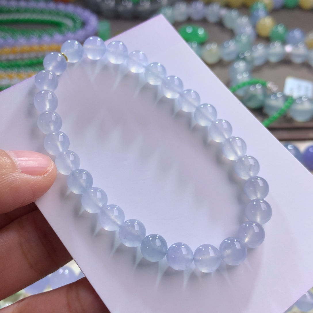 翡翠手链未镶嵌卡6.5 淡冰粉紫