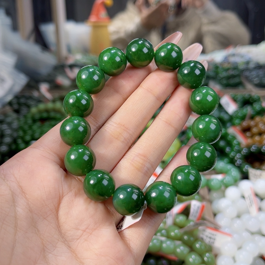 和田玉未镶嵌手链天然和田玉俄碧辣阳绿手串14