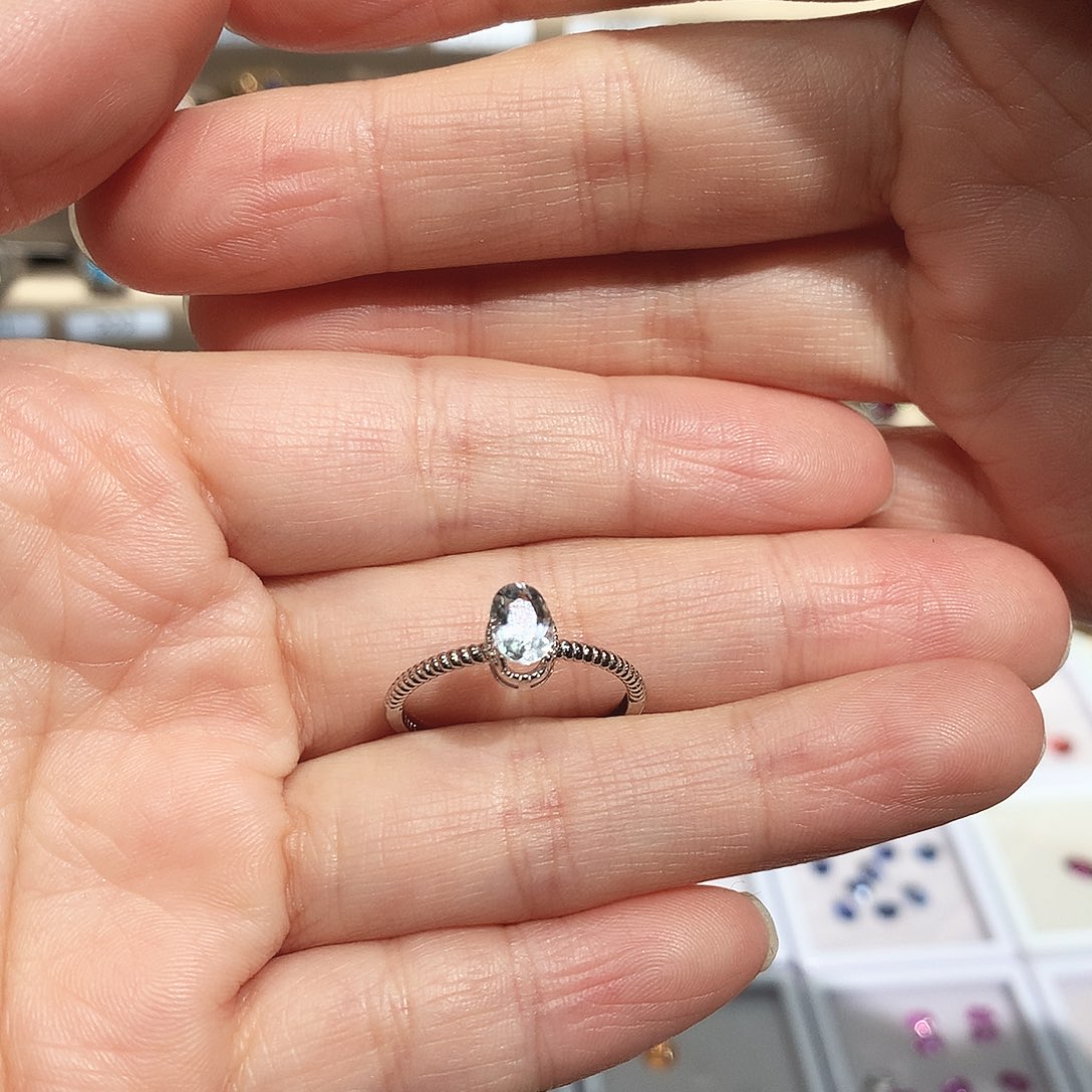 银S925镶嵌海蓝宝石戒圈