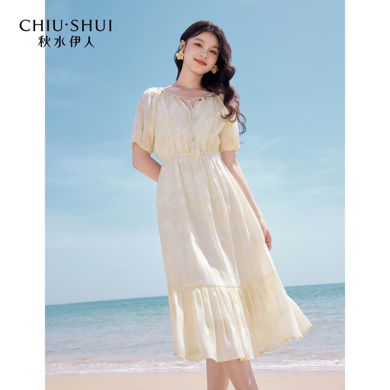 【诗语专属】秋水伊人通勤裙子2025年夏季新款蕾丝花边连衣裙6252