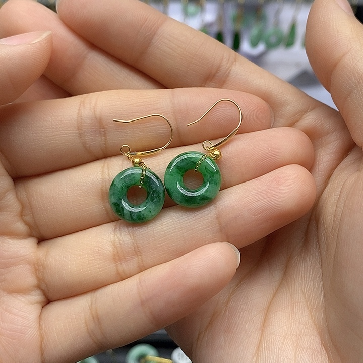 翡翠耳饰18K金镶嵌天然翡翠