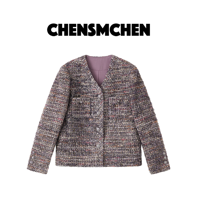 CHENSMCHEN 经典编织千鸟格小香外套女春季百搭显瘦上衣CSW2015TT