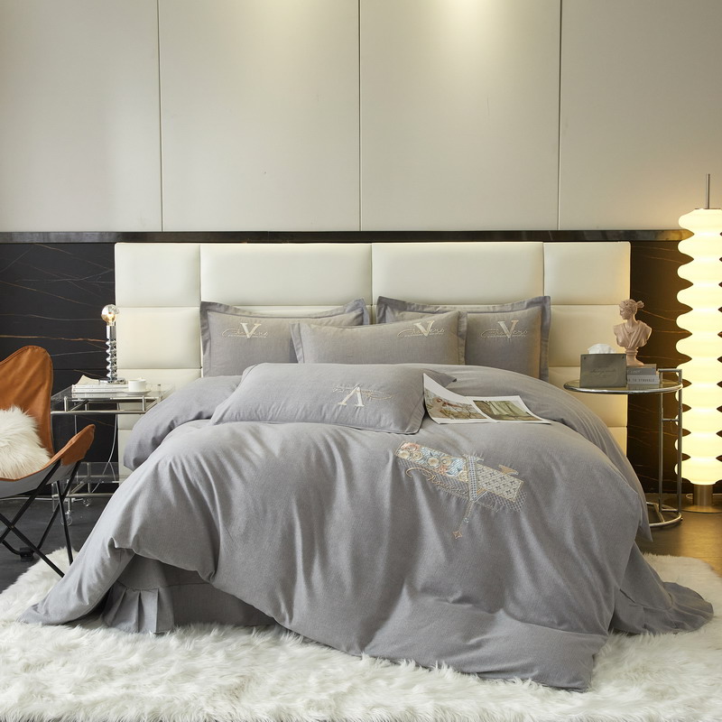 2025新品（唯NOE） 加厚磨毛刺绣四件套 斜纹棉纯色绣花四件套