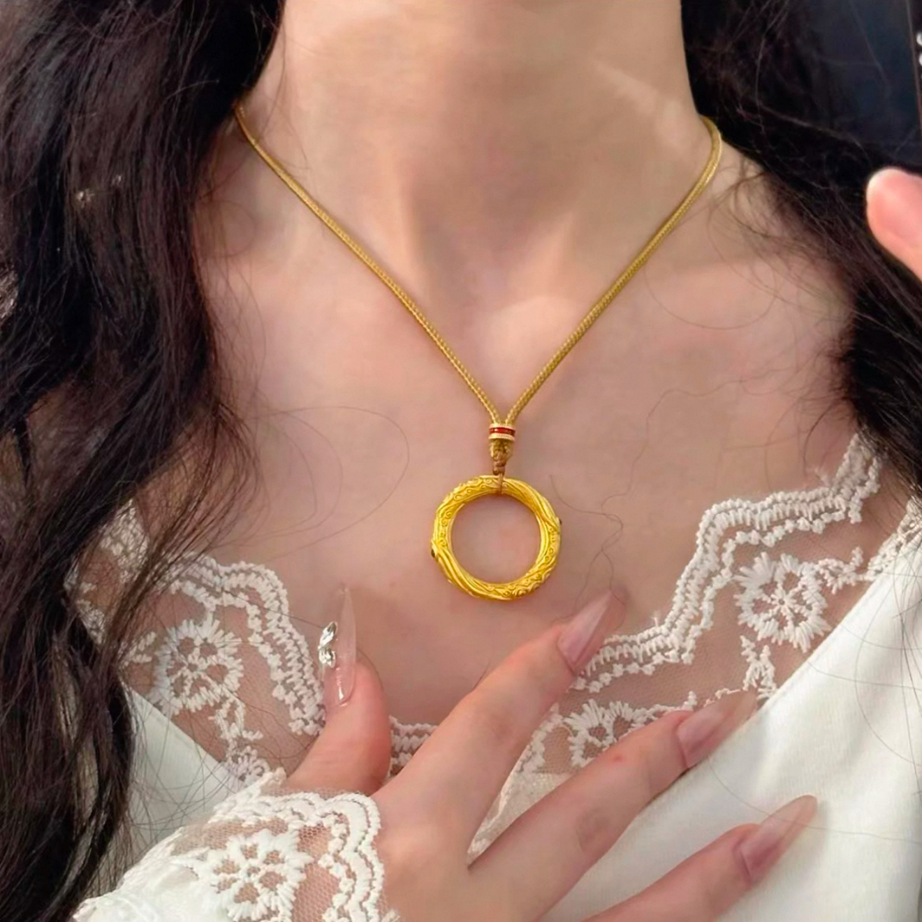 {江江好} 足金999 古法工艺 情人节礼物 珐琅乾坤圈古法吊坠