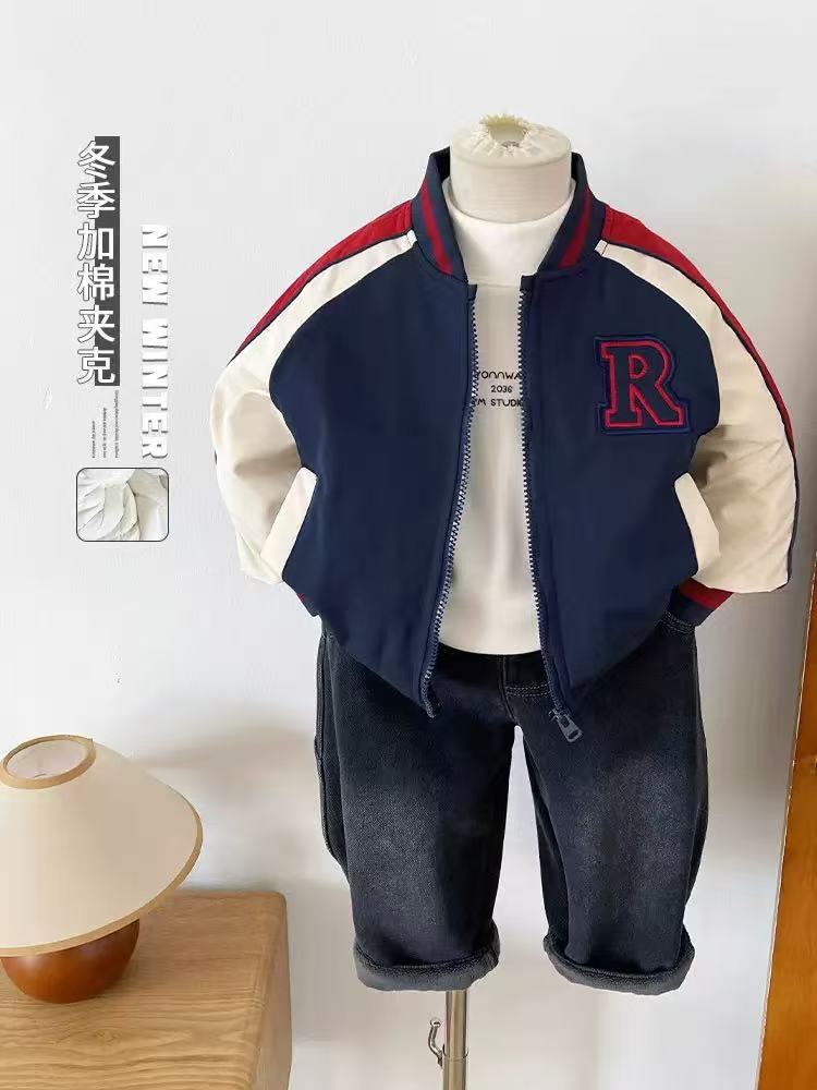 子航同款  冬季新款儿童韩版夹棉字母夹克棒球服棉外套ds7045